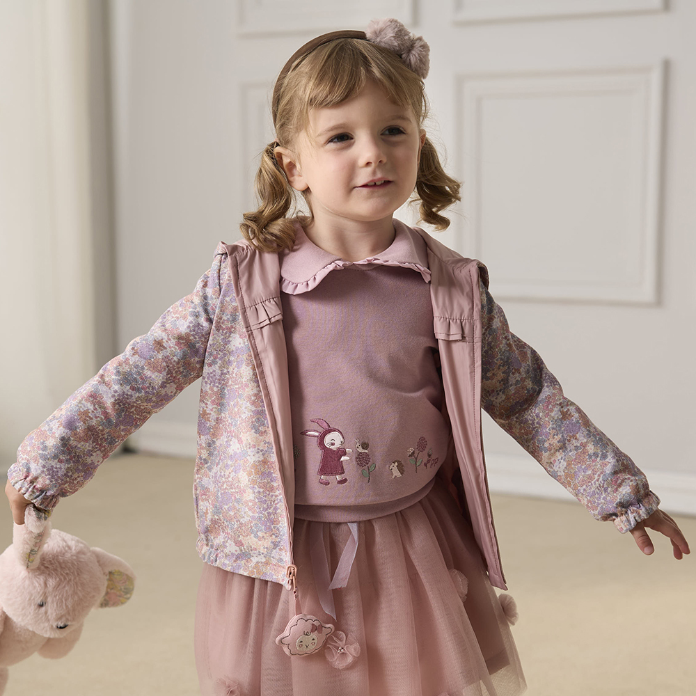 PIPPY 優雅印花雙面穿連帽風衣外套 粉