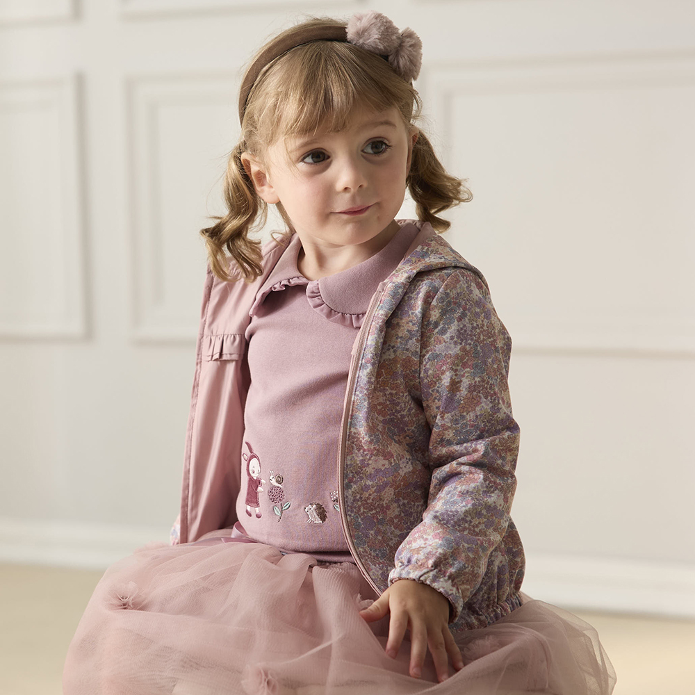 PIPPY 優雅印花雙面穿連帽風衣外套 粉