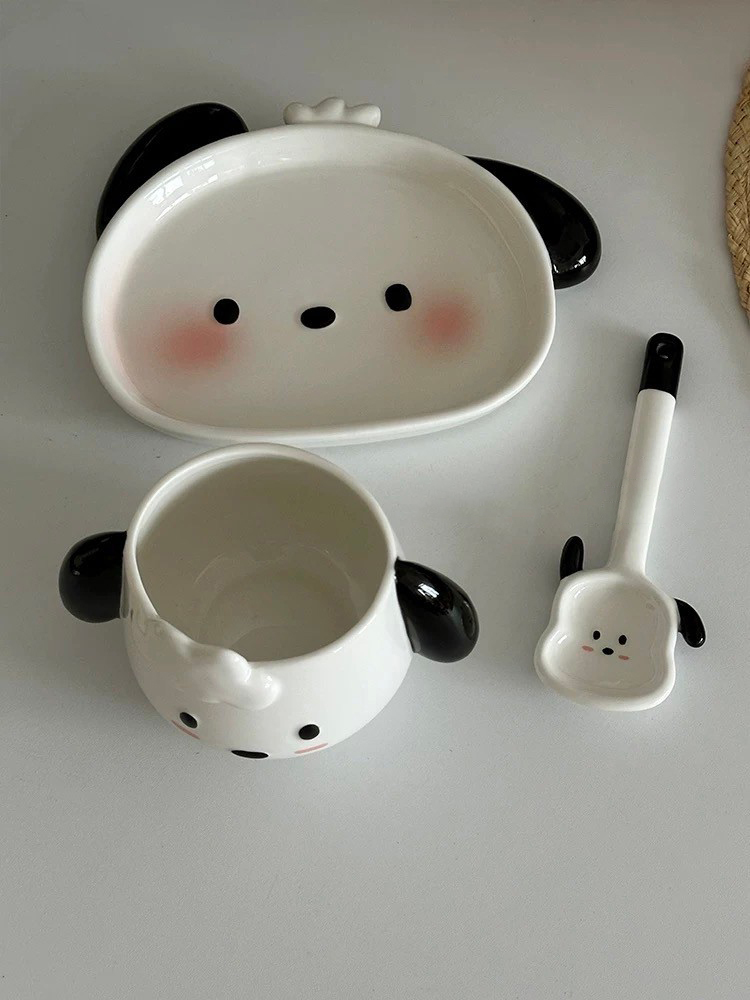 可愛腮紅小狗狗湯匙杯盤組SET
