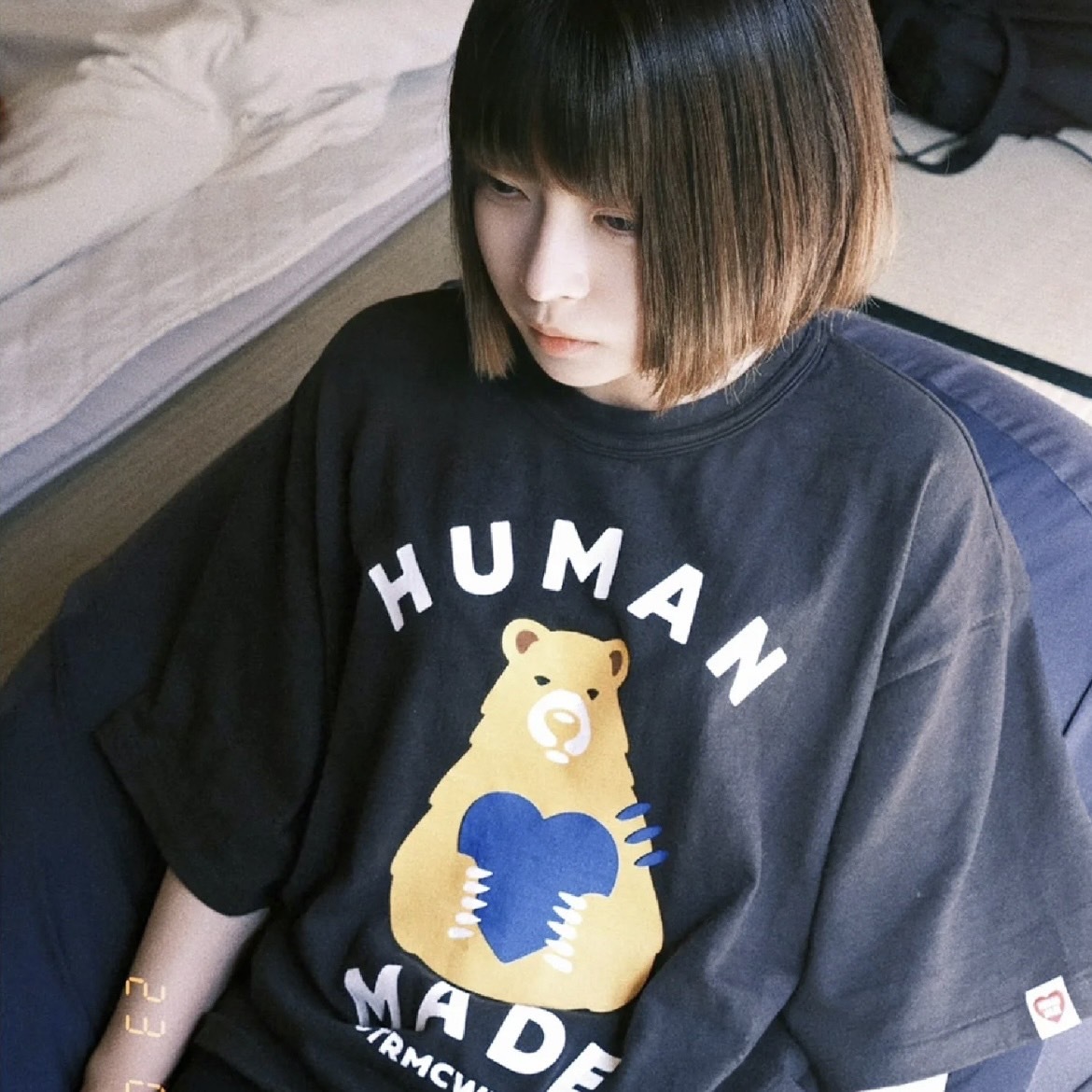 Human Made 日本限定 黑熊 愛心 圓領 織標 短袖 黑 白