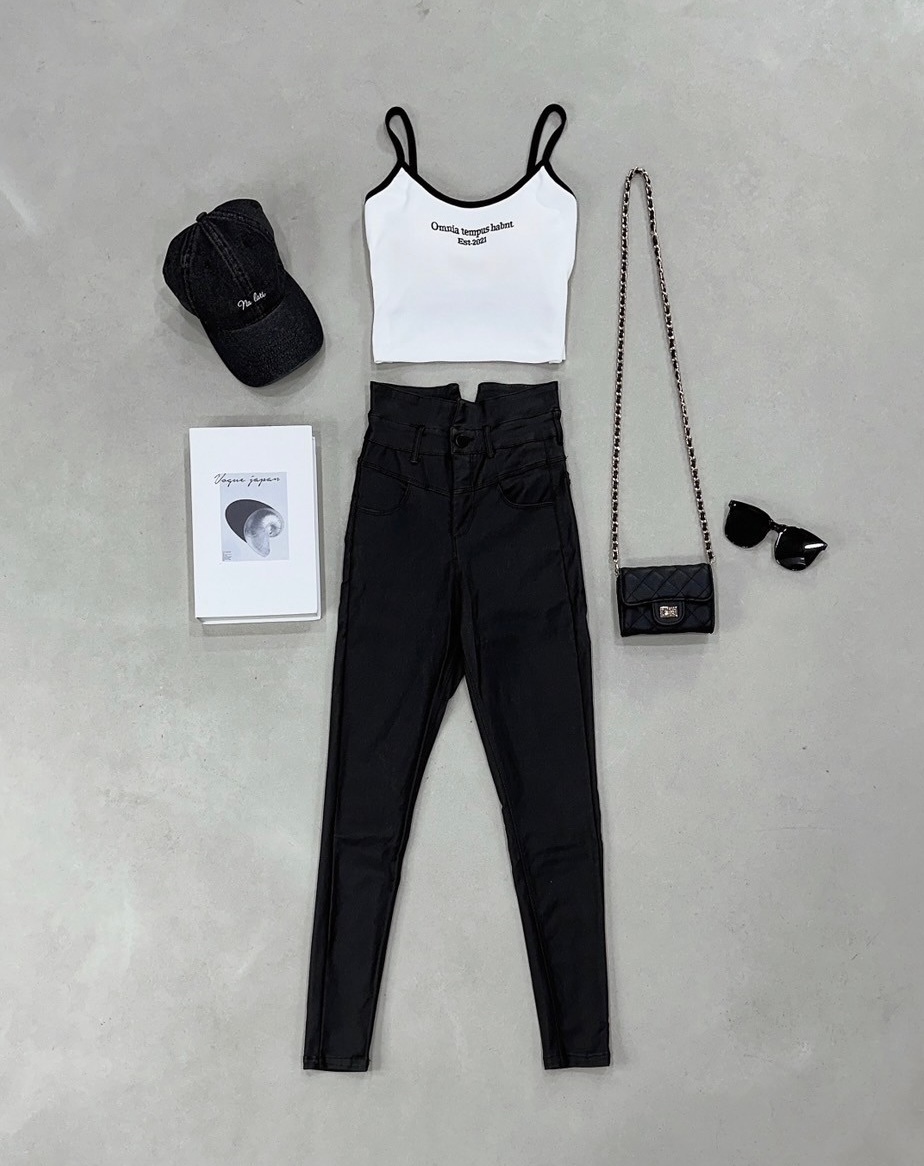 前後V字褲頭皮革貼腿褲