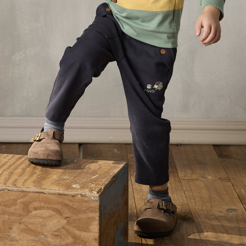 PIPPY 可愛小刺繡刺蝟舒適天絲棉長褲 藍