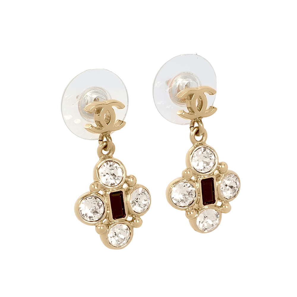 【CHANEL】CC Logo 水晶垂墜耳環