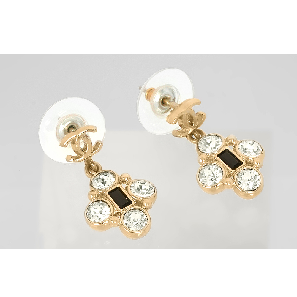 【CHANEL】CC Logo 水晶垂墜耳環(金色) CH47000056