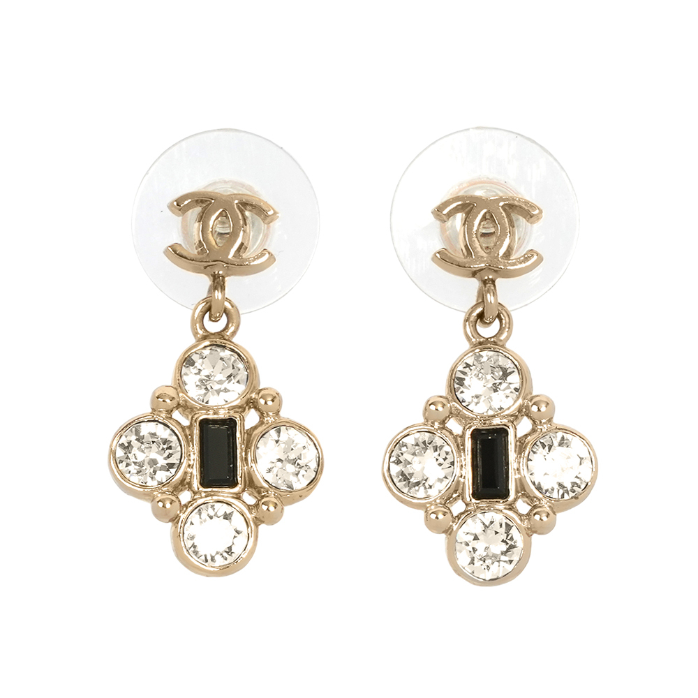 【CHANEL】CC Logo 水晶垂墜耳環(金色) CH47000056