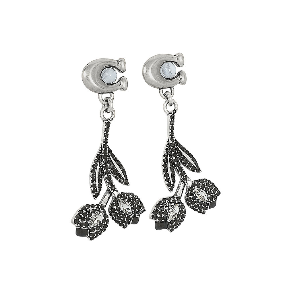 【COACH】C Logo 及琺瑯花卉墜飾針式耳環