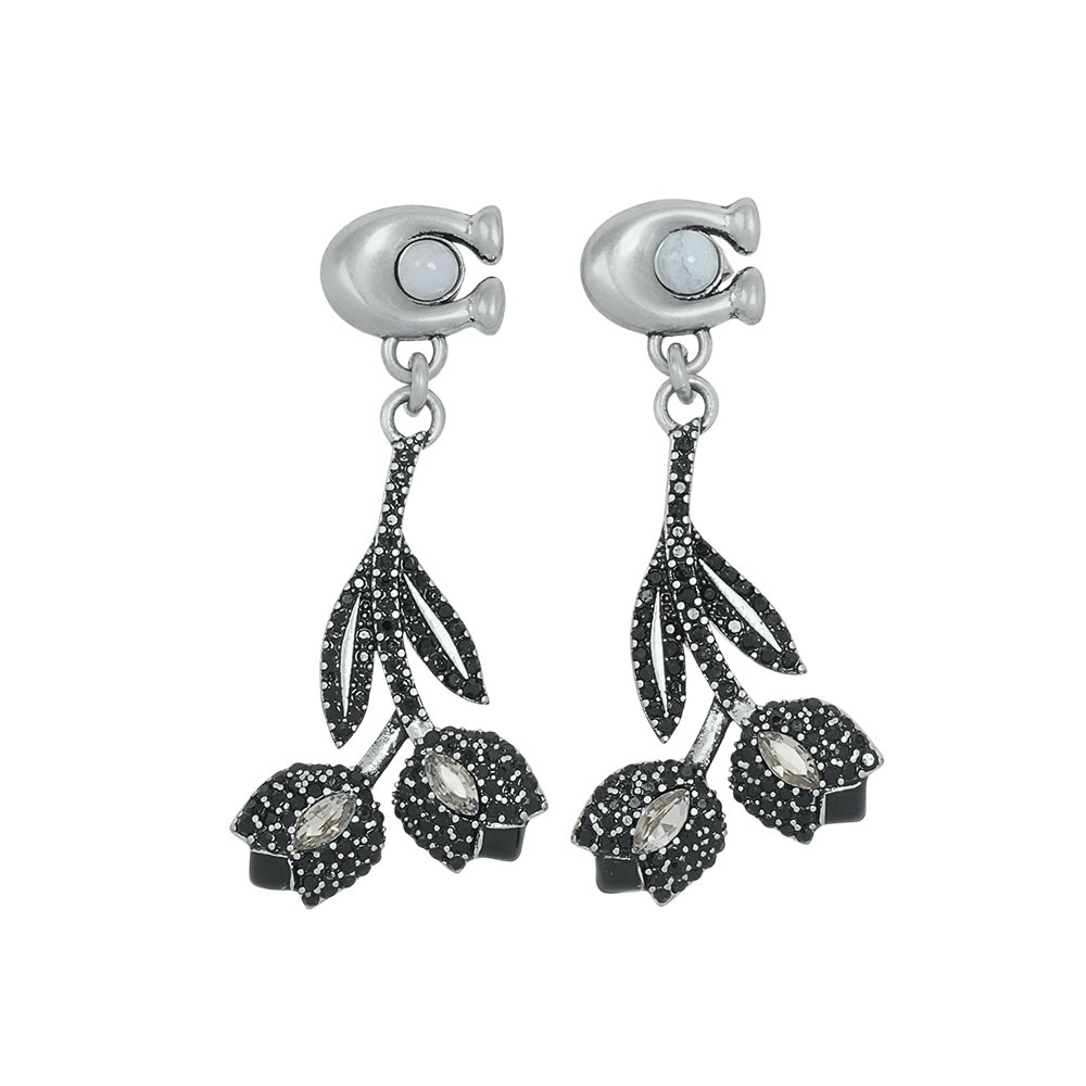 【COACH】C Logo 及琺瑯花卉墜飾針式耳環