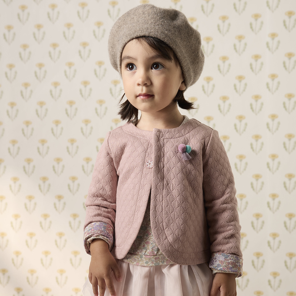 PIPPY氣質夾棉菱格紋圓領外套 粉