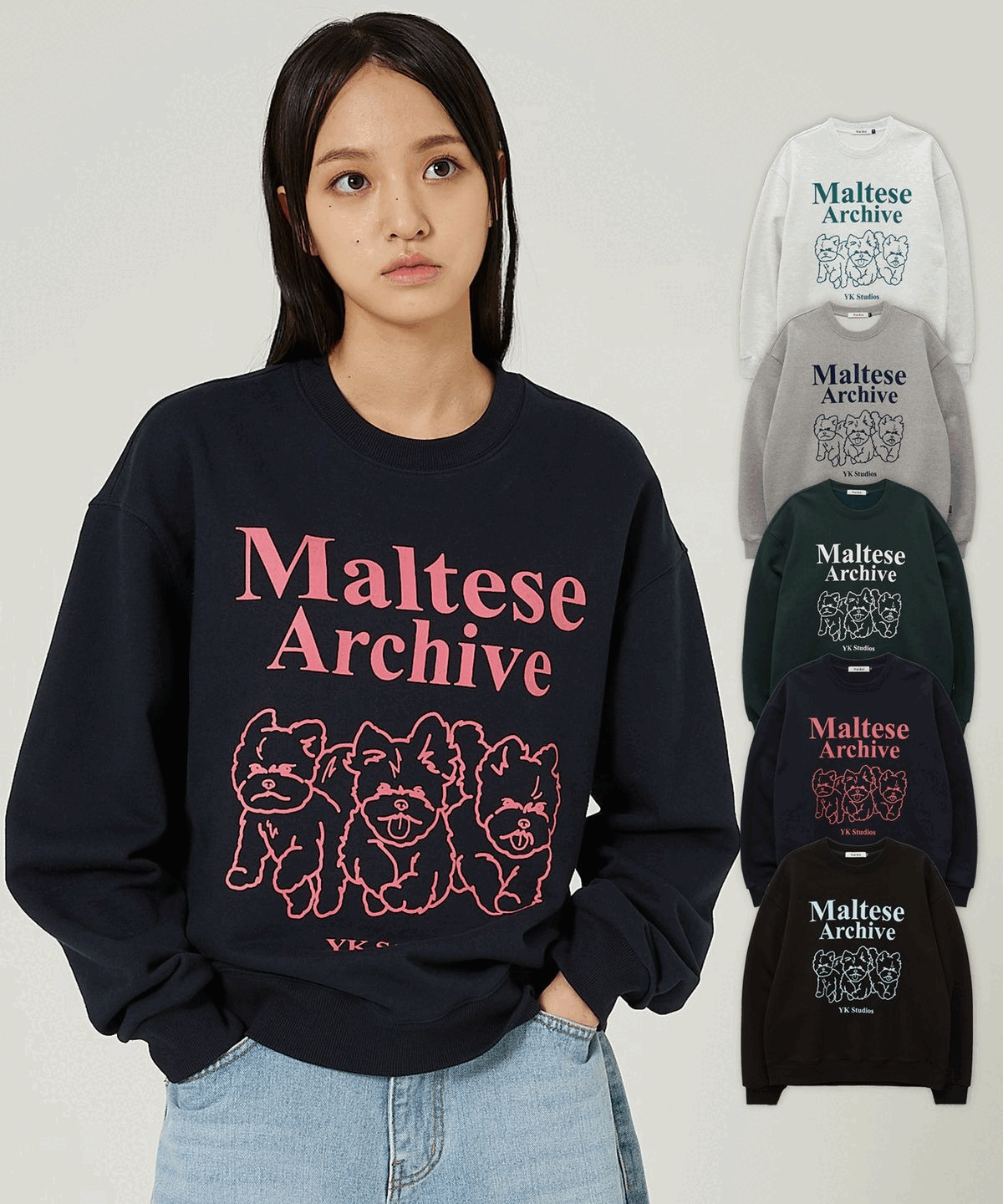 【Wai Kei】 Maltese Crew Line Graphic Sweatshirt /追跡付 Maltese Crew Line Graphic Sweatshirt - WaiKei | 60% - Asian