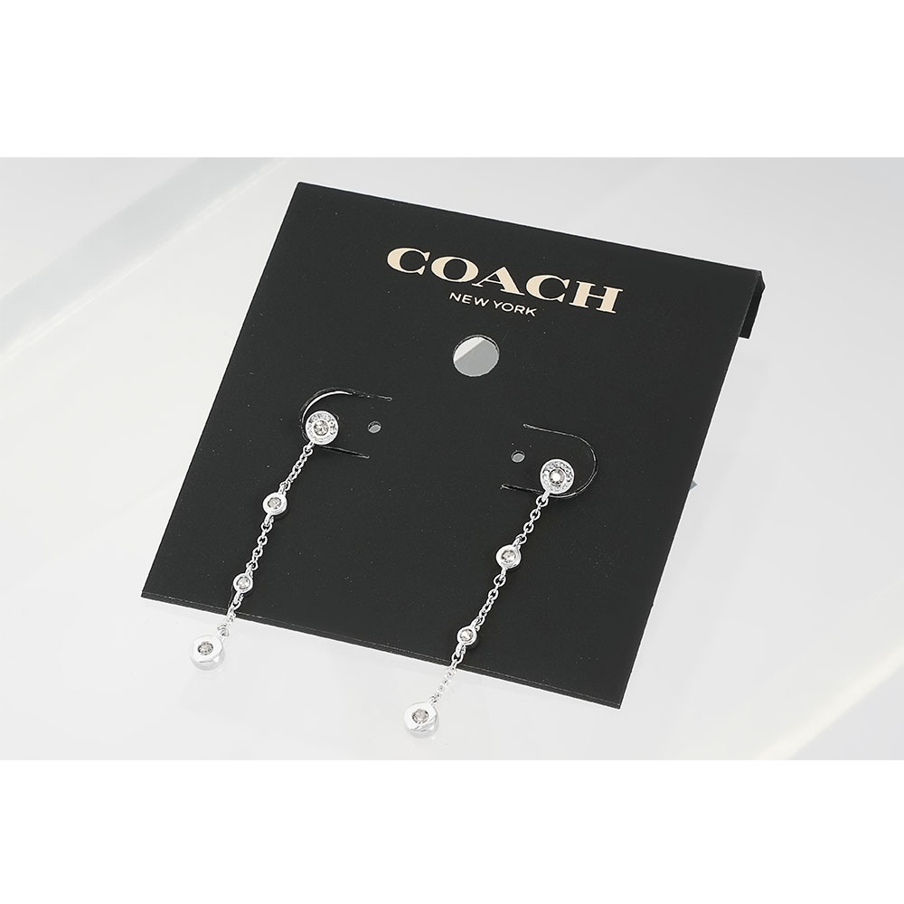 【COACH】水鑽圓圈墜鍊針式耳環(銀色) CV255 SLV