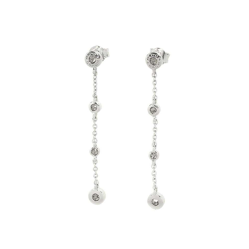 【COACH】水鑽圓圈墜鍊針式耳環(銀色) CV255 SLV