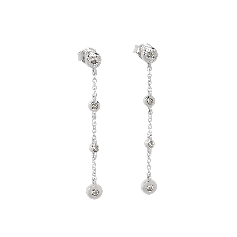 【COACH】水鑽圓圈墜鍊針式耳環(銀色) CV255 SLV