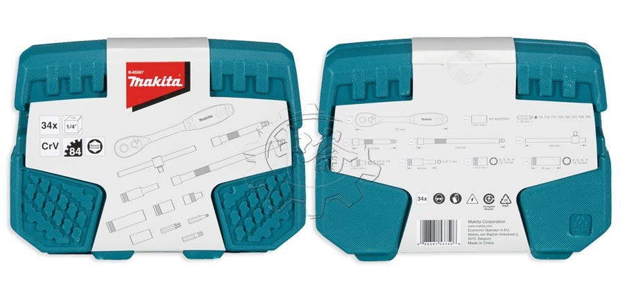 ＊中崙五金【缺貨中】Makita 牧田 B-65567 1/4"套筒扳手組 34件組 2分棘輪套筒扳手組 可攜式