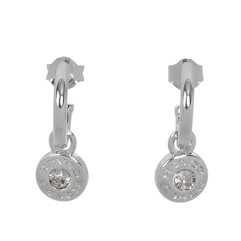 【COACH】水鑽圓形吊墜馬蹄形針式耳環