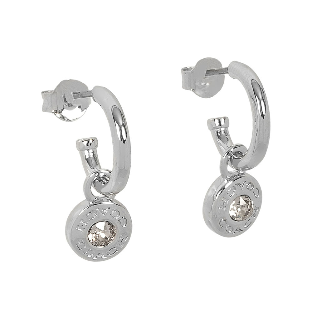 【COACH】水鑽圓形吊墜馬蹄形針式耳環