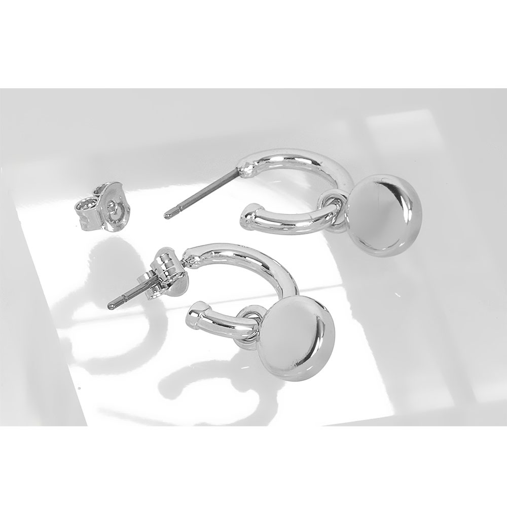 【COACH】水鑽圓形吊墜馬蹄形針式耳環(銀色) CV256 SLV