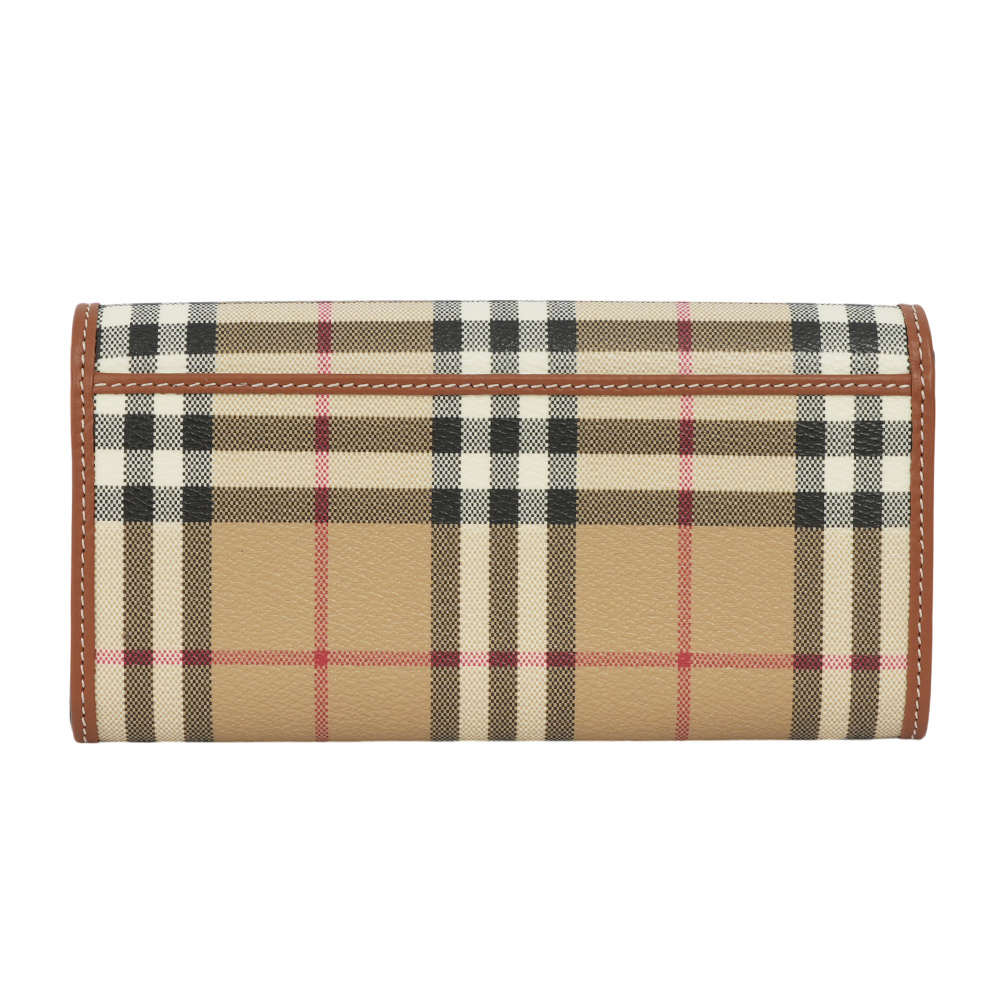 【BURBERRY】經典格紋及小牛皮翻蓋長夾(經典米色) 8094421 A7026