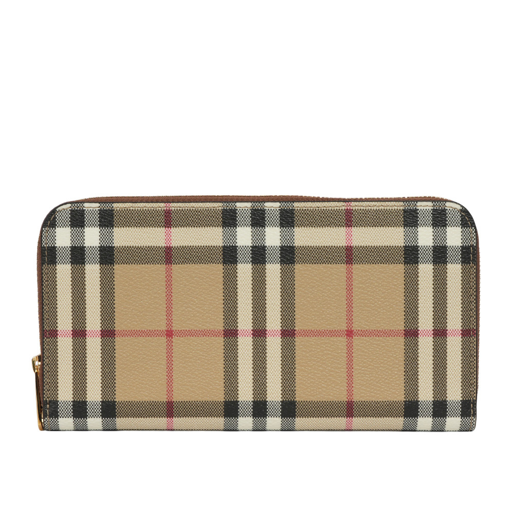 【BURBERRY】Vintage 格紋皮革ㄇ形拉鍊皮夾(米色/樺木棕色) 8094438 A9534