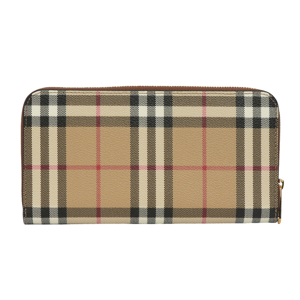【BURBERRY】Vintage 格紋皮革ㄇ形拉鍊皮夾(米色/樺木棕色) 8094438 A9534