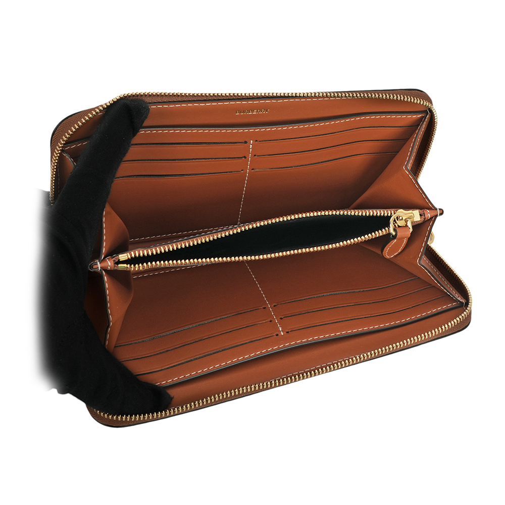 【BURBERRY】Vintage 格紋皮革ㄇ形拉鍊皮夾(米色/樺木棕色) 8094438 A9534