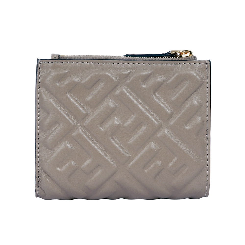 【FENDI】Baguette FF Logo 納帕皮革二折暗釦短夾(鴿子灰) 8M0506 AAJD F0E65