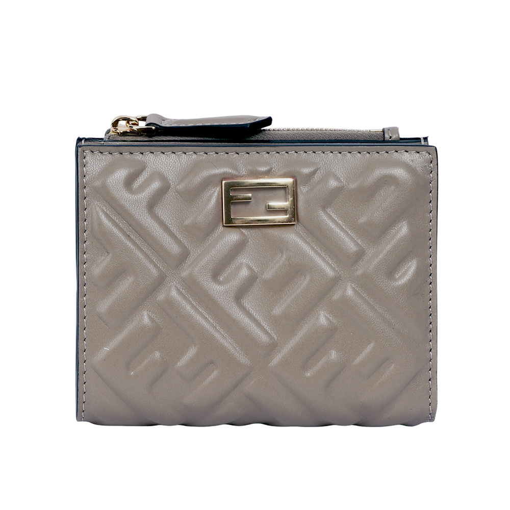 【FENDI】Baguette FF Logo 納帕皮革二折暗釦短夾(鴿子灰) 8M0506 AAJD F0E65