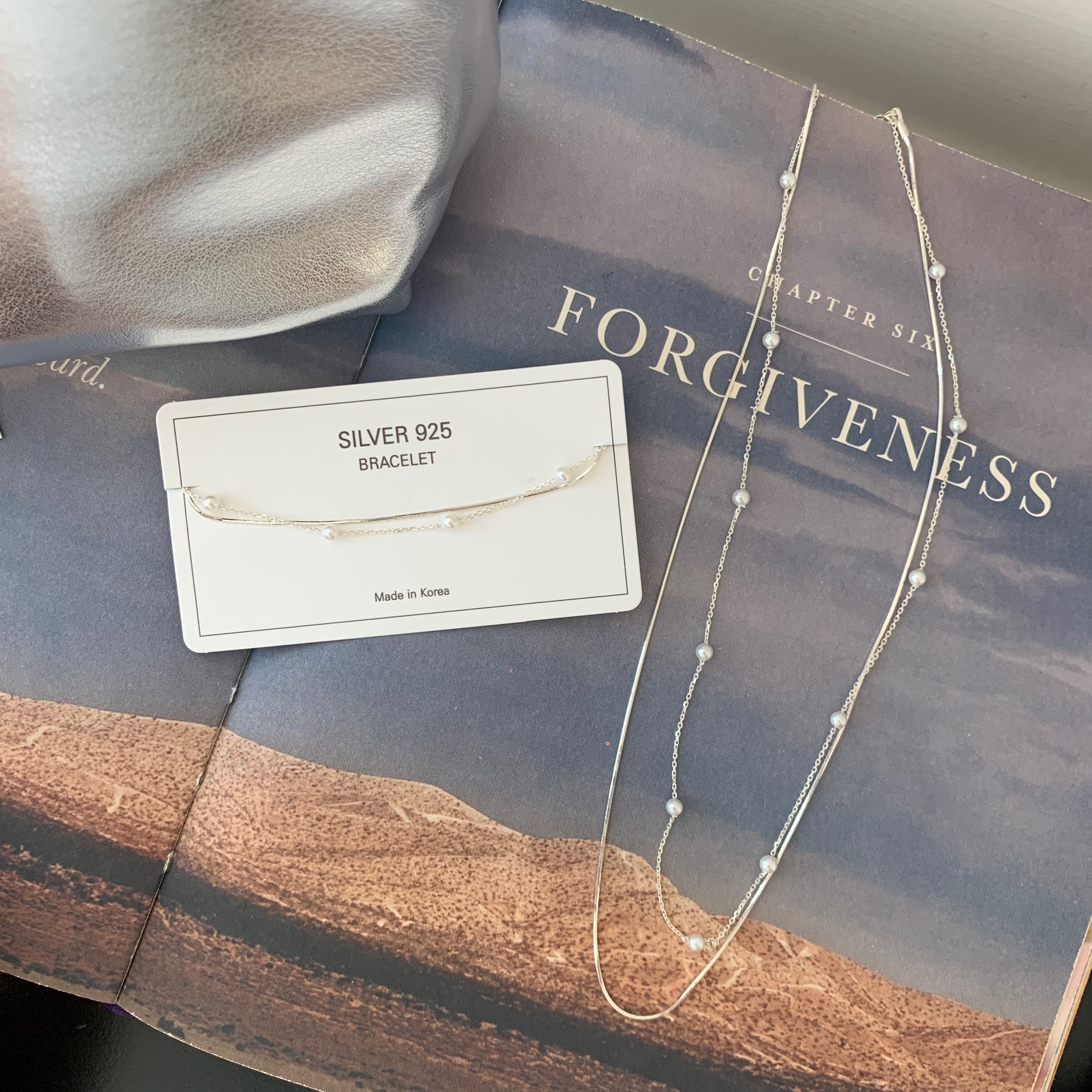 🇰🇷925 silver 珍珠蛇鍊雙層項鍊／手鍊