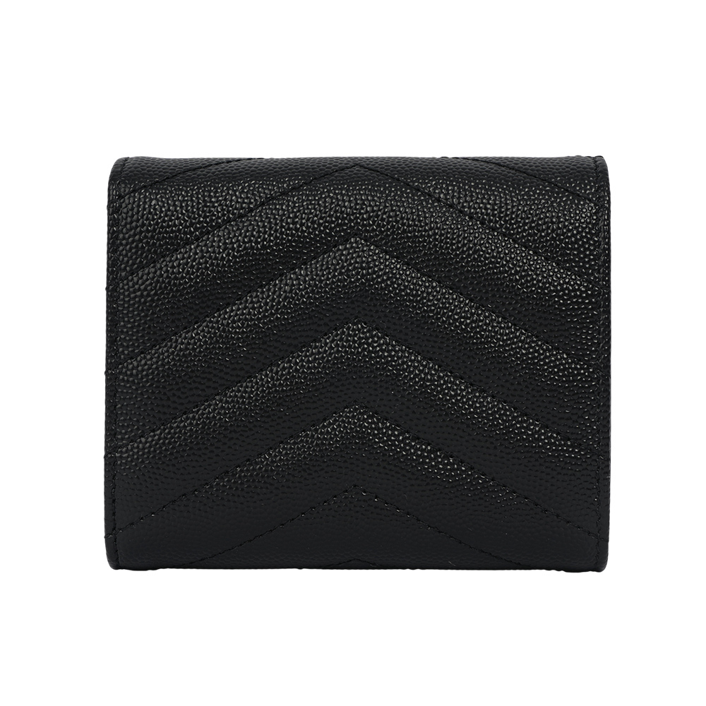 【YSL/Saint Laurent Paris】金字山形紋魚子醬皮三折零錢袋短夾(黑色) 692061 BOW01 1000