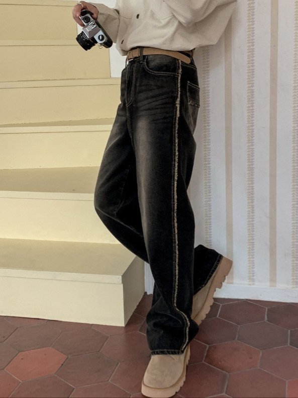 Lauder Dekki側毛邊設計牛仔褲