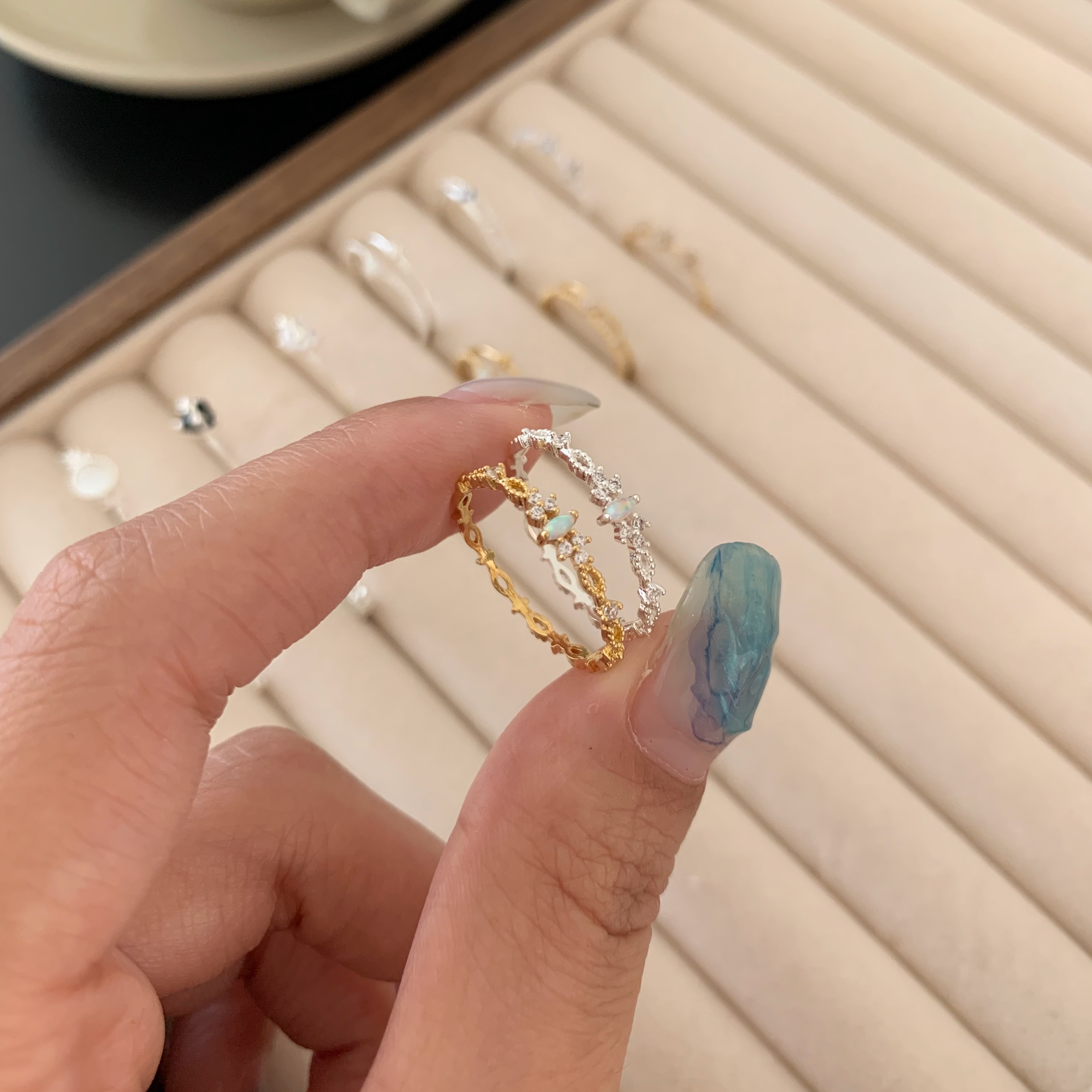 🇰🇷925 silver 歐珀石蝴蝶結皇冠戒指｜2 color