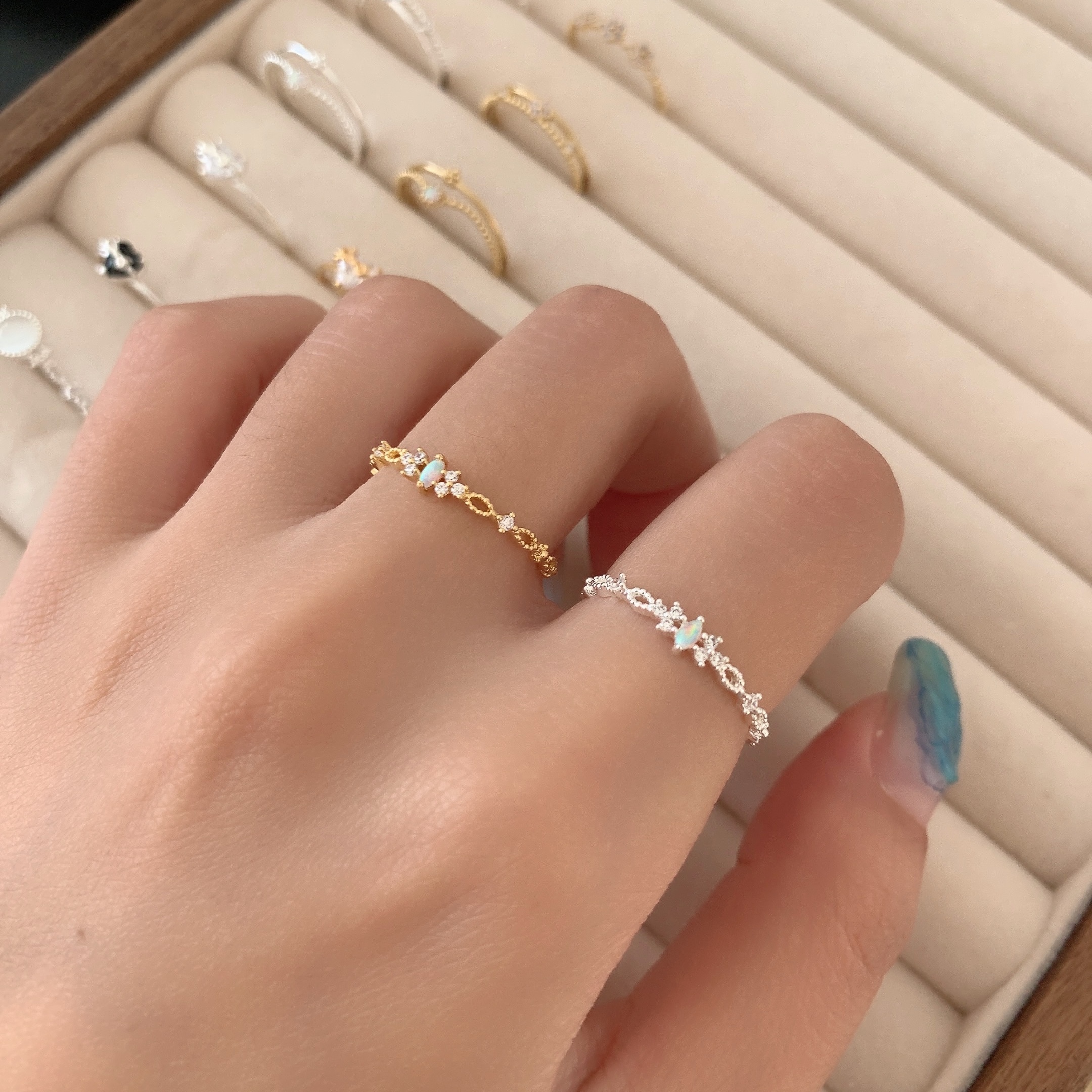 🇰🇷925 silver 歐珀石蝴蝶結皇冠戒指｜2 color