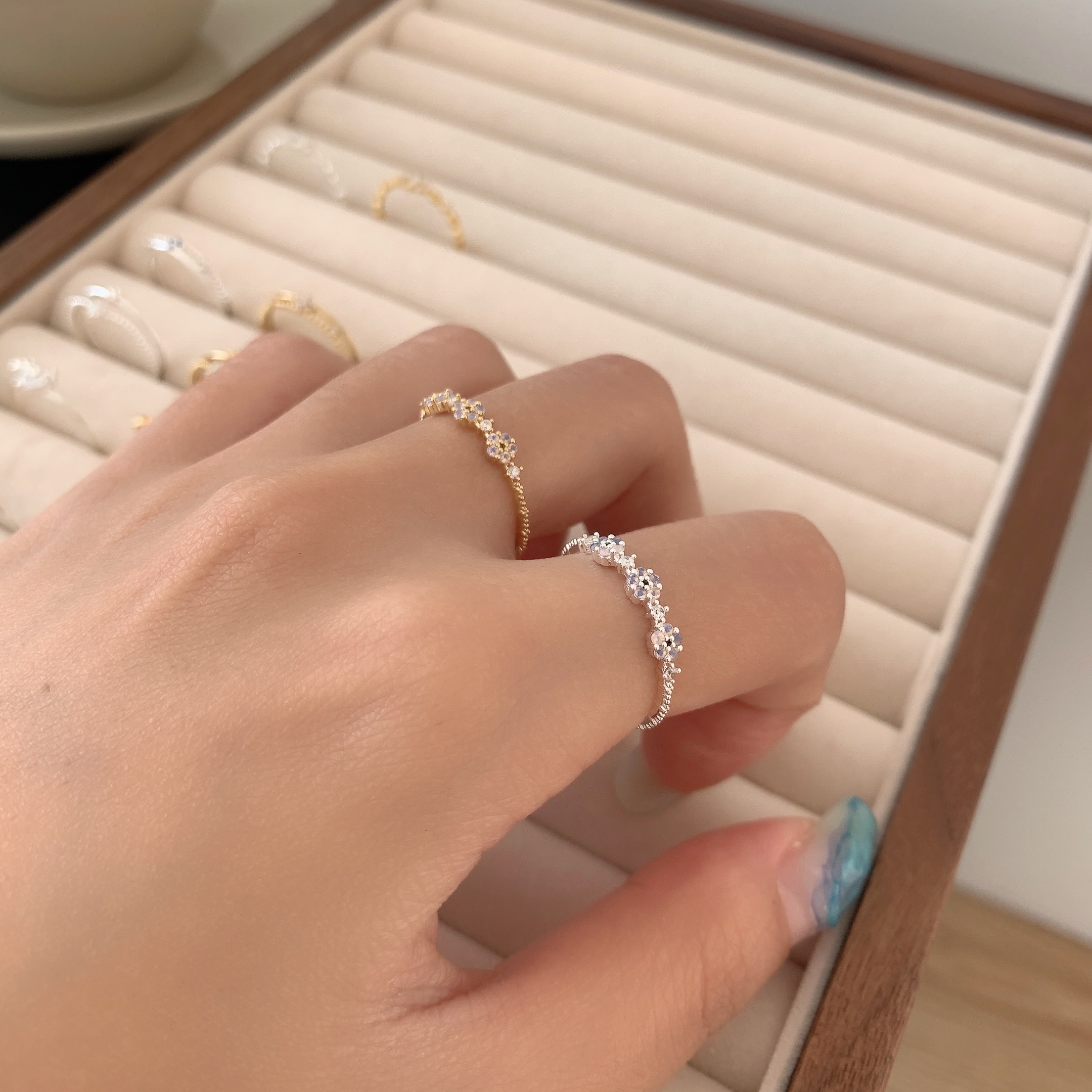 🇰🇷925 silver 粉紫小花精緻細戒｜2 color