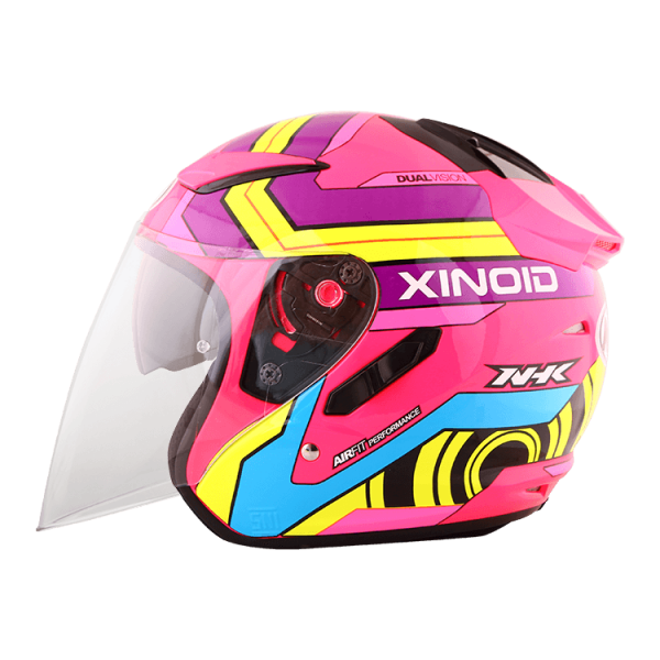NHK R1 X立方 (Xinoid) 亮面螢光粉紫黃 彩繪 3/4罩式 透氣 內墨片