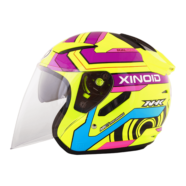 NHK R1 X立方 (Xinoid) 亮面螢光黃紫黃 彩繪 3/4罩式 透氣 內墨片