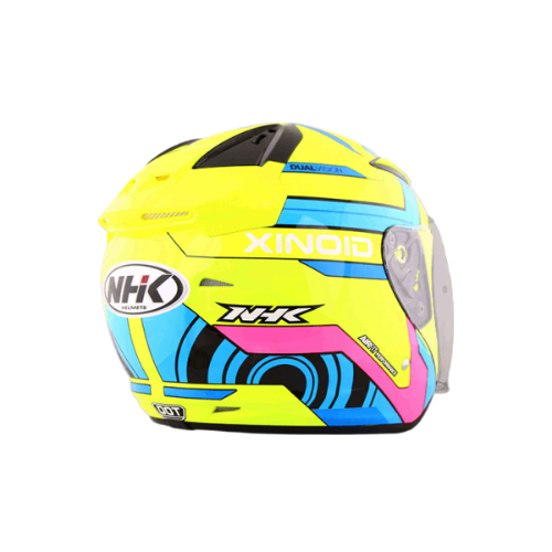NHK R1 X立方 (Xinoid) 亮面螢光黃黃籃 彩繪 3/4罩式 透氣 內墨片