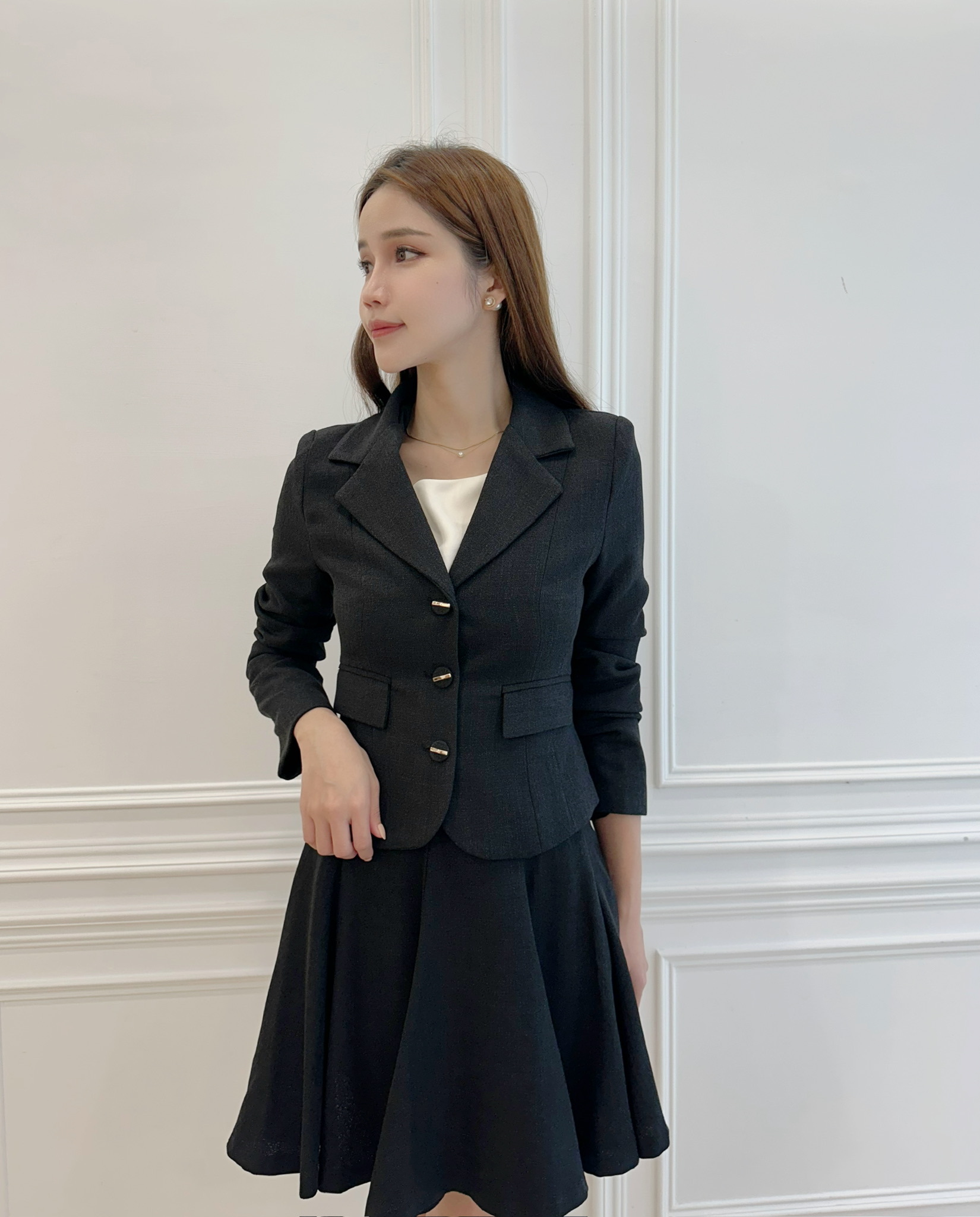 (女團風!)織紋金釦短裙