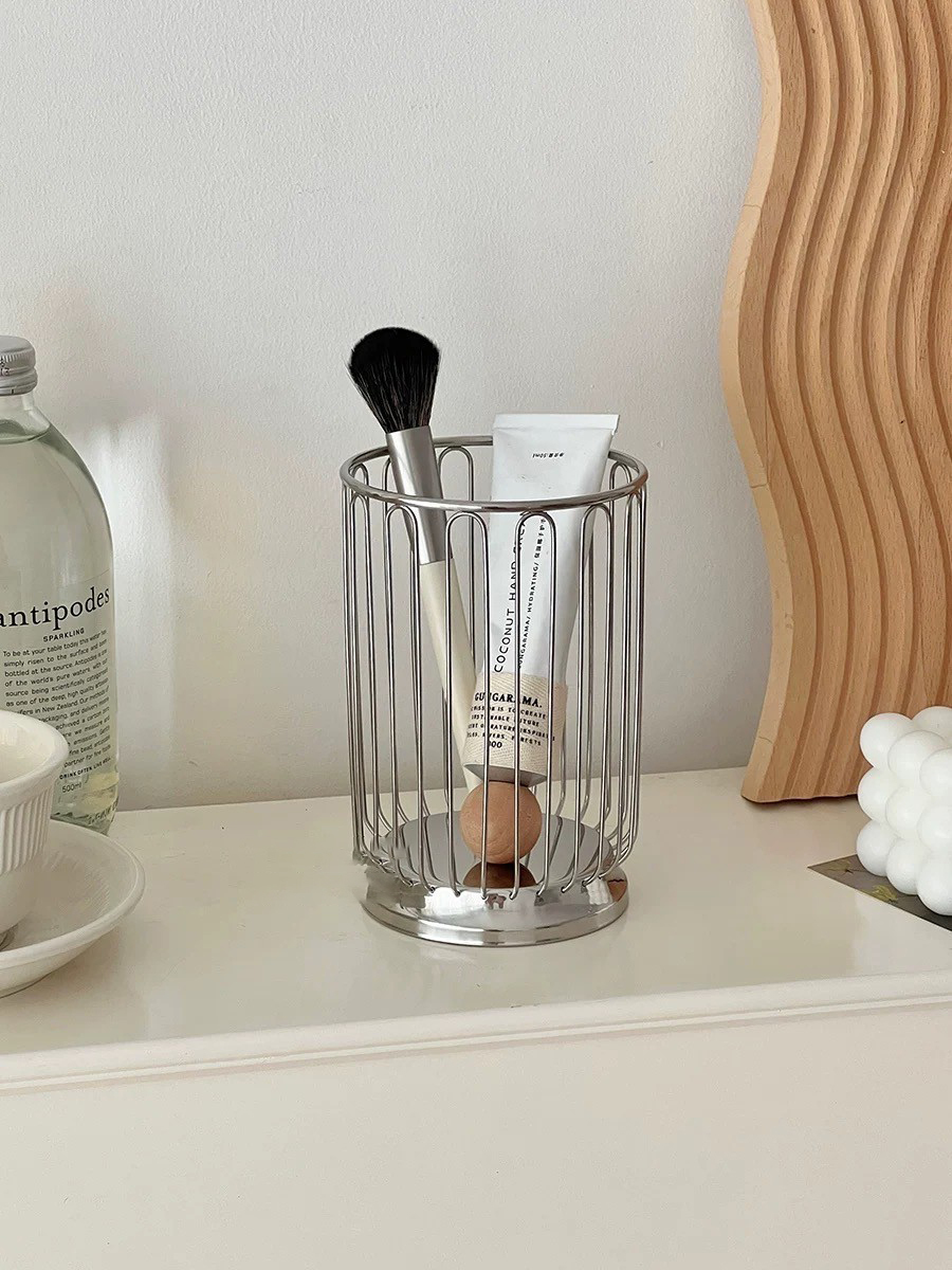 質感銀ins風網狀圓筒收納藍