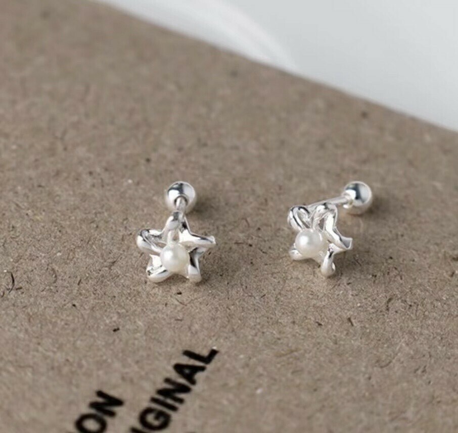 Y08星星珍珠純銀鎖針