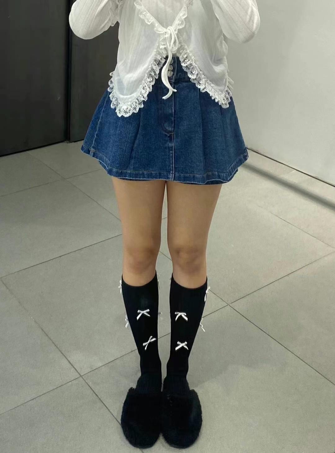 三釦高腰牛仔褲裙