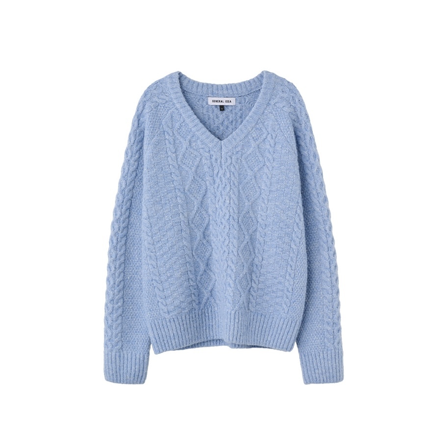[GENERAL IDEA] WOOL CABLE RAGLAN V-NECK PULLOVER