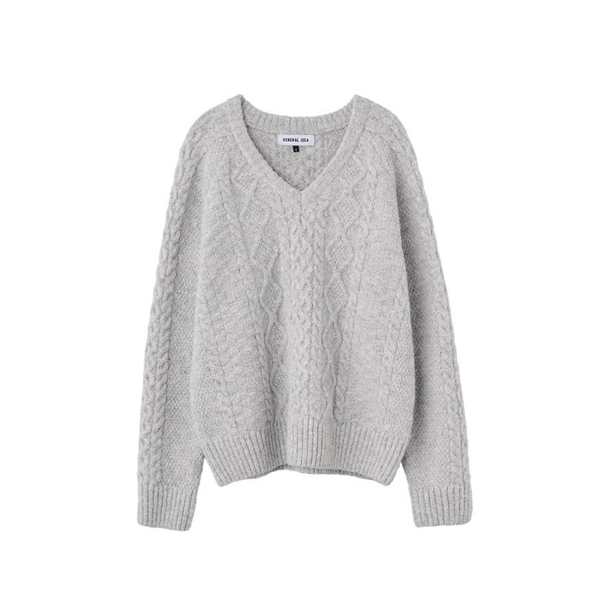 [GENERAL IDEA] WOOL CABLE RAGLAN V-NECK PULLOVER