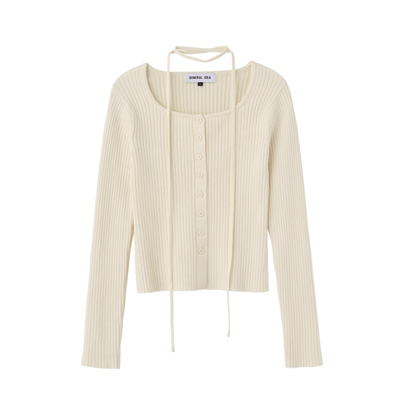 [GENERAL IDEA] NEW CLASSIC RIBBED SQUARE-NECK CARDIGAN