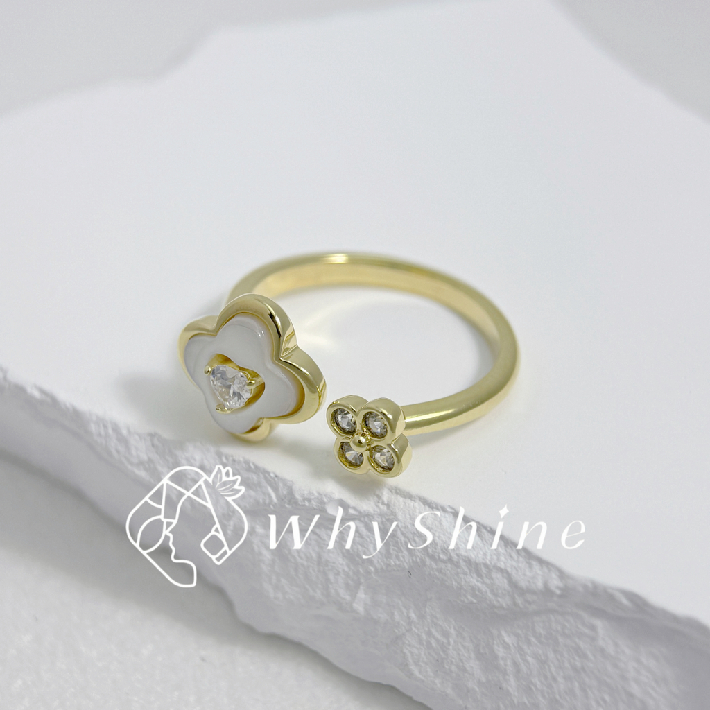 母貝花鑲鑽戒指