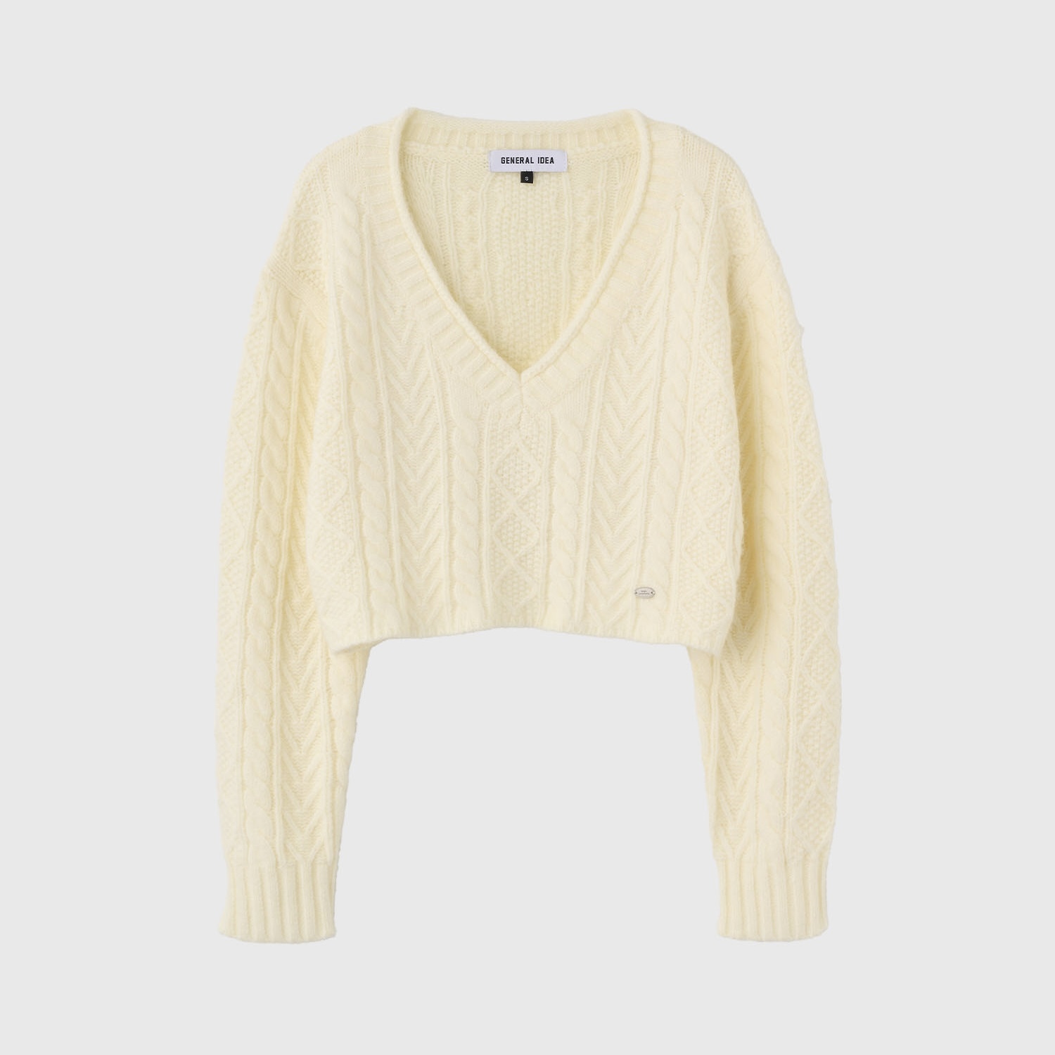 [GENERAL IDEA] WOOL CABLE V-NECK CROPPED KNIT