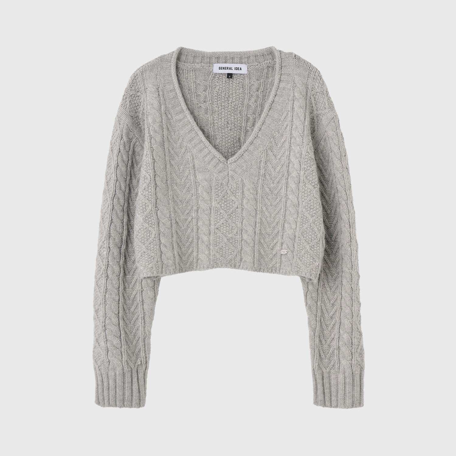 [GENERAL IDEA] WOOL CABLE V-NECK CROPPED KNIT