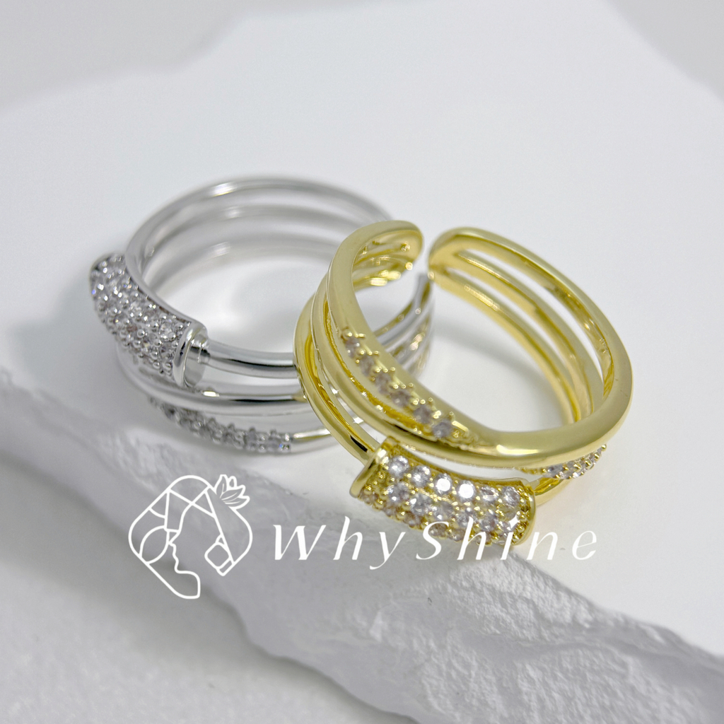 三圈交叉鑲鑽戒指