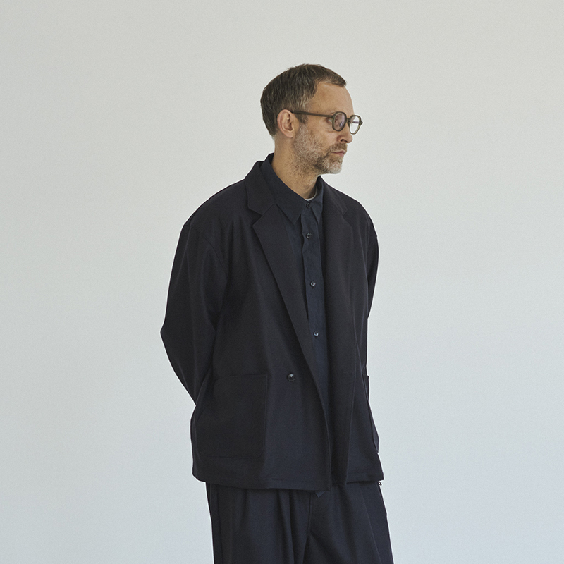 Still By Hand Wool Jersey Jacket Black Navy (A Set with