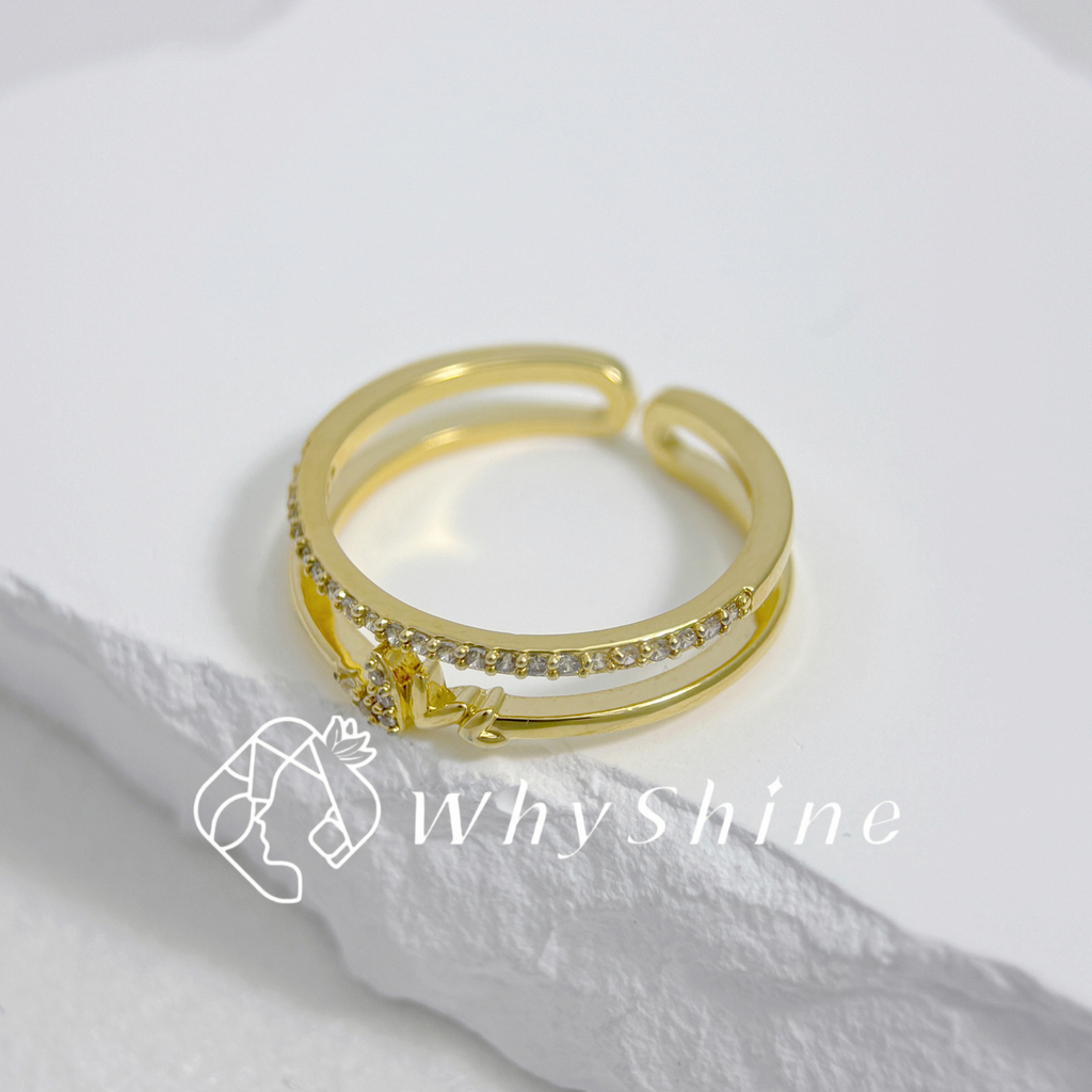 雙環愛心鑲鑽戒指