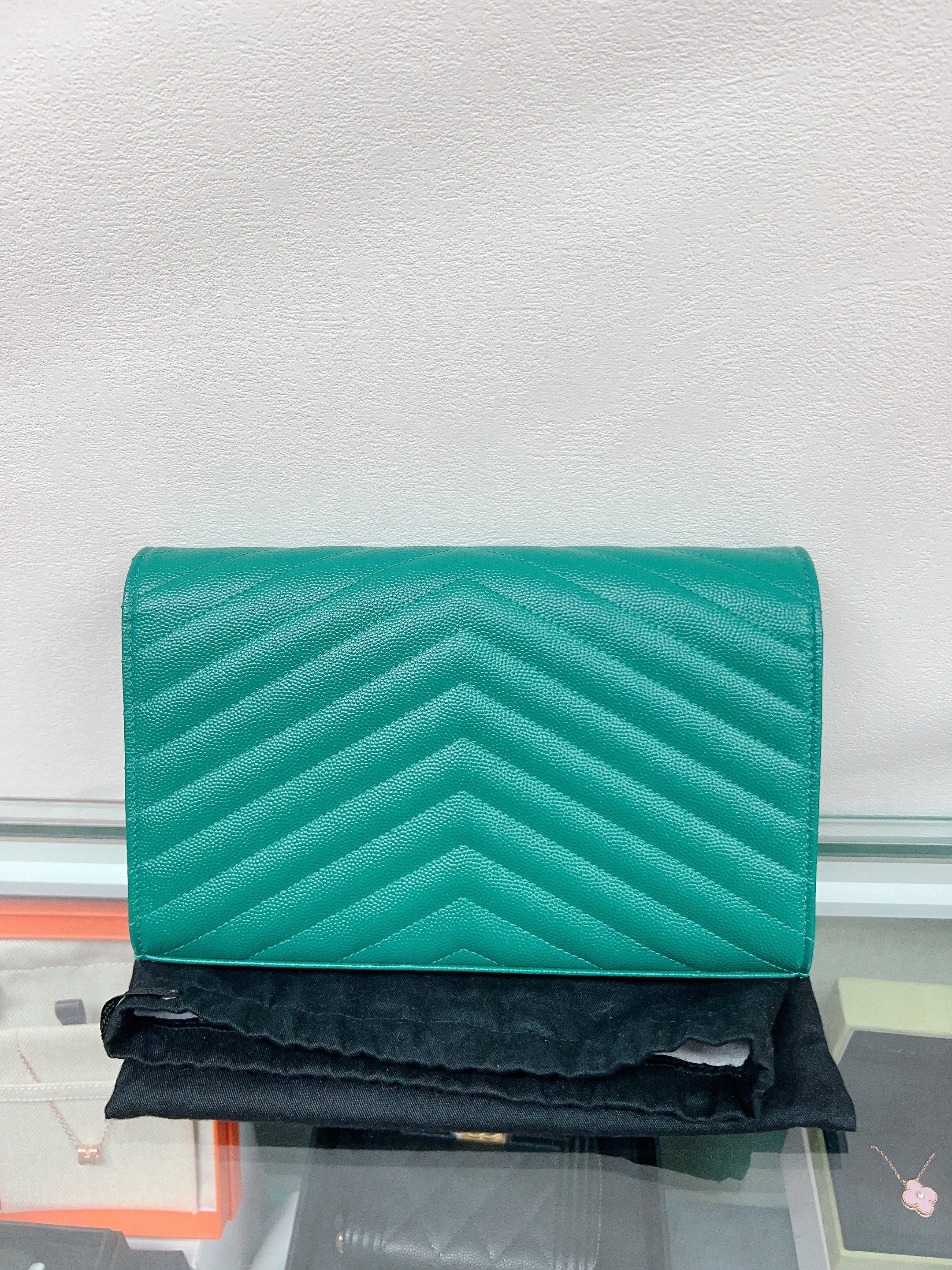 YSL Saint Laurent envelope woc wallet on chain (emerald green)