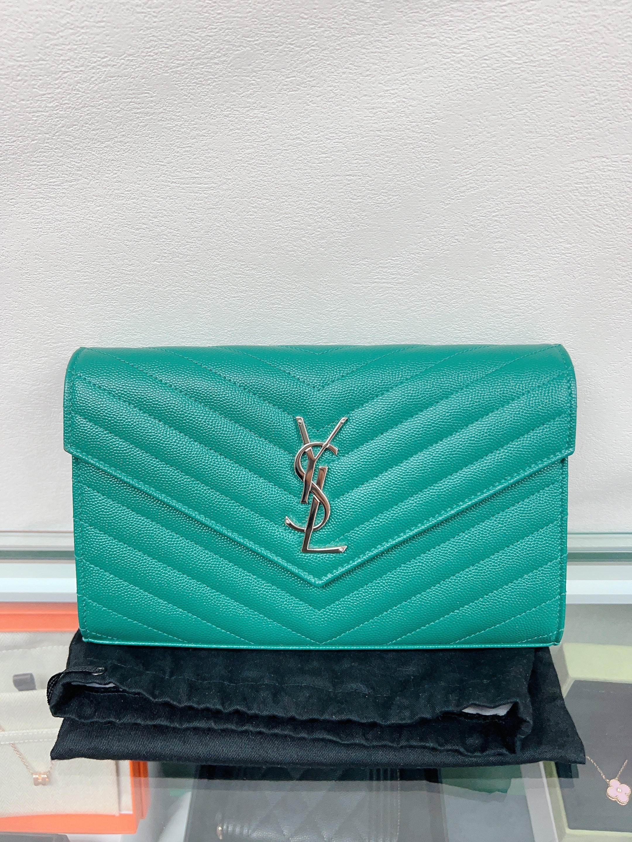 YSL Saint Laurent envelope woc wallet on chain (emerald green)